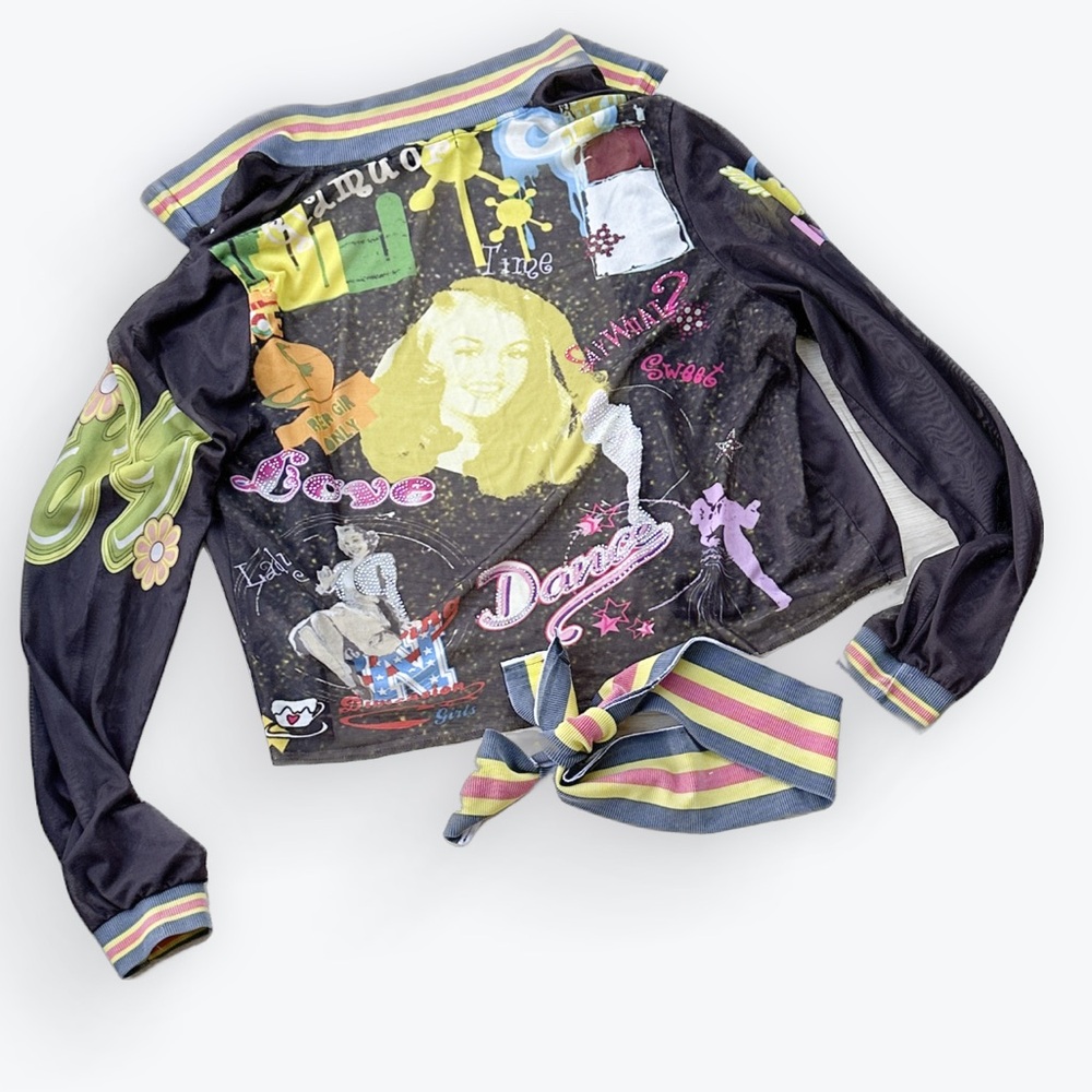 Y2K Graphic Mesh Retro Grunge Rhinestone Deconstructed Project-Ready Piece ~ XL - Picture 15 of 17